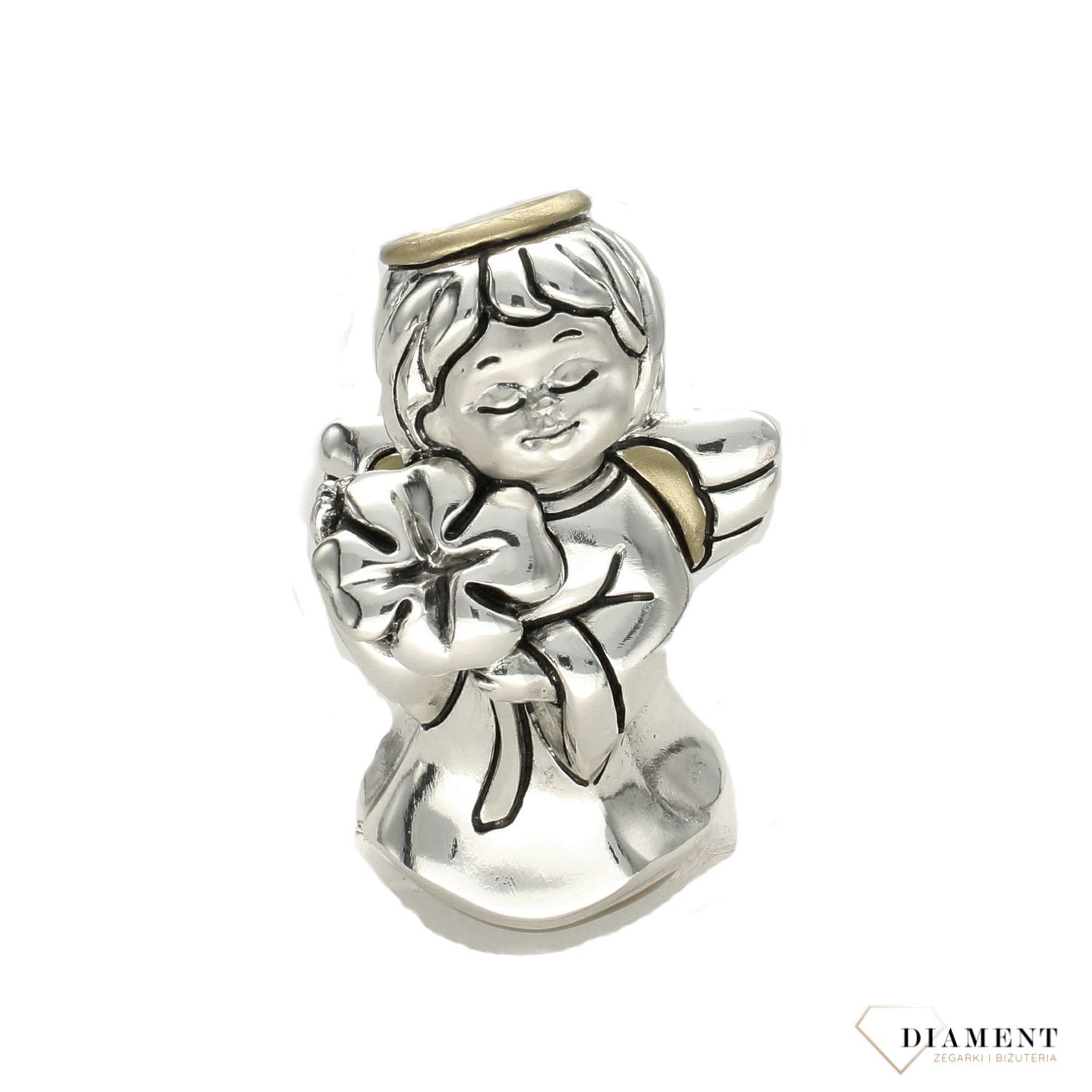 Figurka srebrna Aniołek z koniczynką na szczęście. (2).jpg